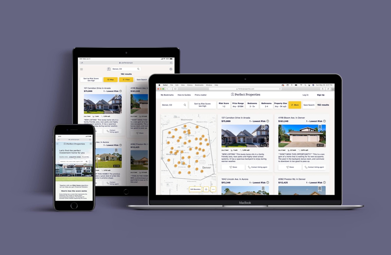 Perfect Properties across phone, tablet, and desktop.